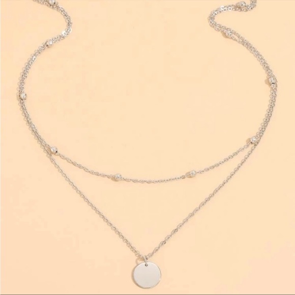 Silver Tone Layered Disc Necklace - Picture 2 of 5